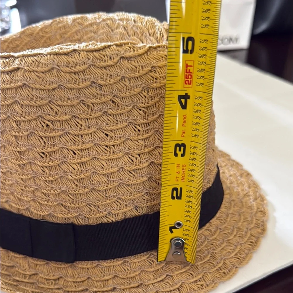 APT 9 Womens Woven Straw Fedora Hat Tan With Black Band Summer Like New